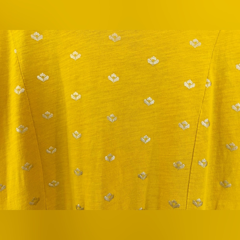 Boden Jersey Dress - Mustard with Gold Foil Floral Pattern - Size 8 - Picture 5 of 6
